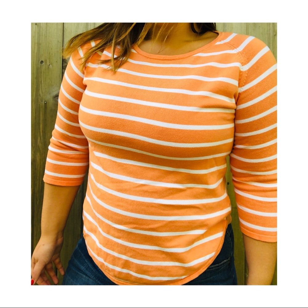 Jeanne Pierre Peach Orange - 3/4 Sleeve Sweater